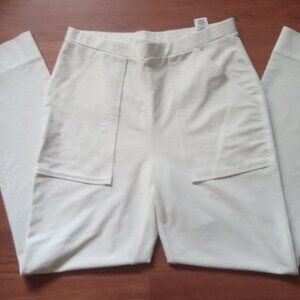 MARLA WYNNE LAYERS 360 Pull on Stretch Pants w/ Pockets Size S Oyster Off White